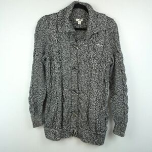 LL Bean Black‎ and White Toggle Button Heavy Knitted Cardigan Sweater Size Large